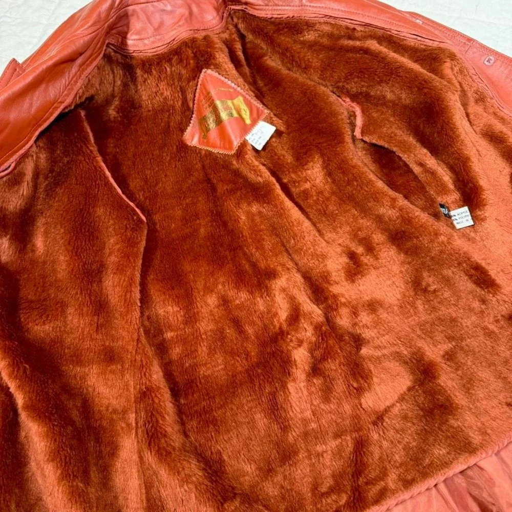 Vintage 70s Rust Faux-Leather Belted Trench Coat – Women's S/M - Picture 6 of 8